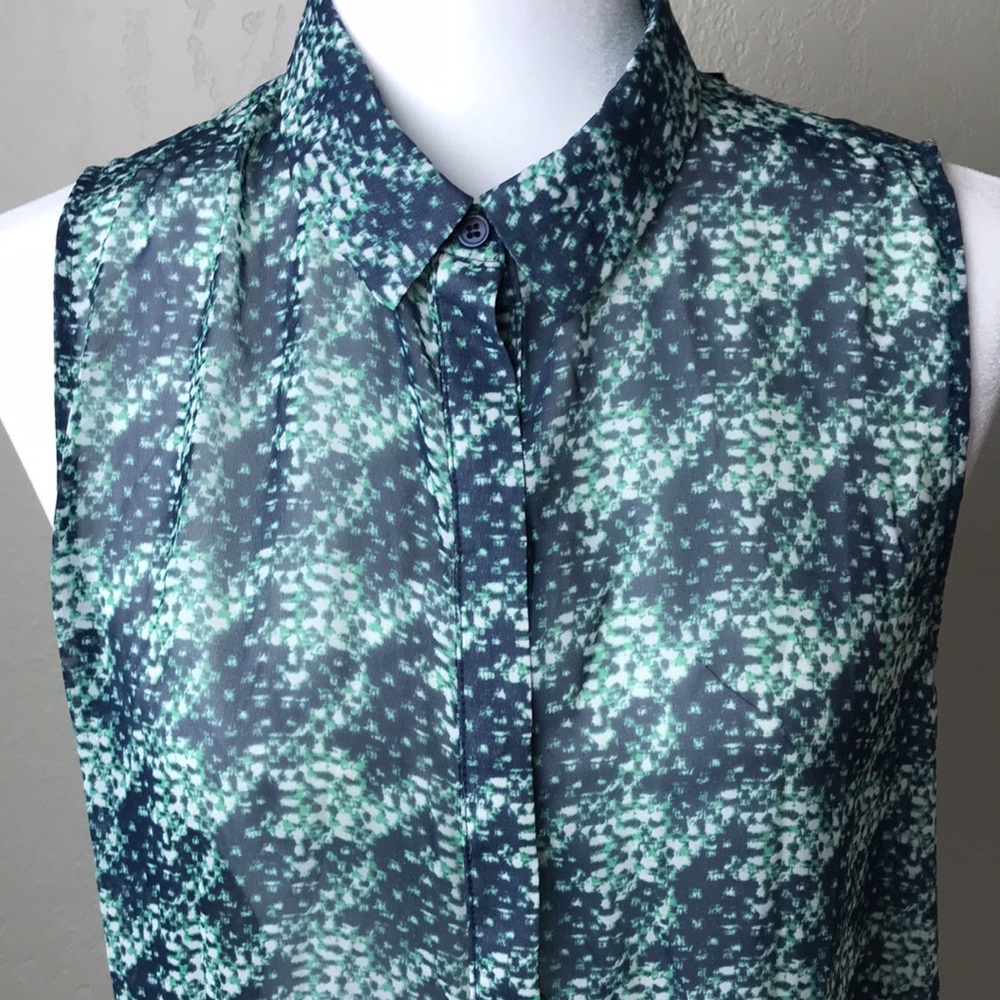 Lumière green sheer high low button up dress M